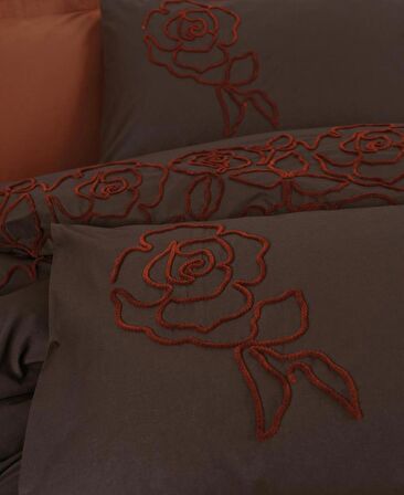 Cotton Box Brode Ranforce Çift Kişilik Nevresim Takımı Rosen Kiremit