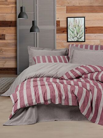 Cotton Box Ribbed Çift Kişilik Nevresim Takımı Bande Bordo