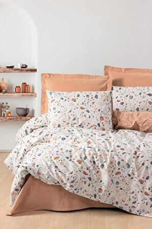 Cotton Box Minimal Çift Kişilik Nevresim Takımı Lastikli Oniks Karemel