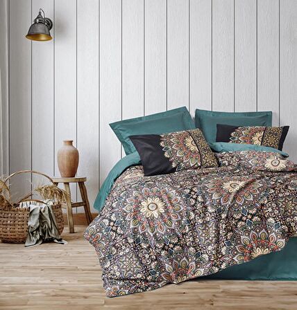 Cotton Box Çift Kişilik Saten Nevresim Takımı Ornate Petrol