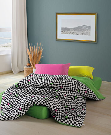 Cozy Home Popping Colors Tek Kişilik Lastikli Çarşaflı Nevresim Takımı Dazzle Yeşil