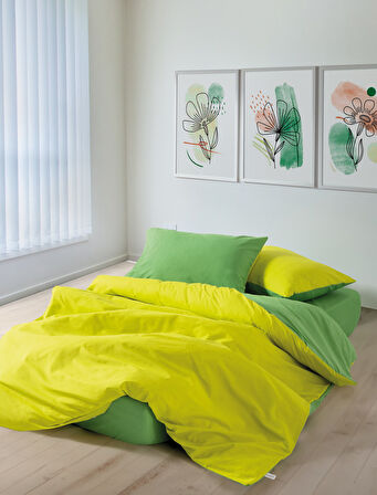 Cozy Home Popping Colors Tek Kişilik Lastikli Çarşaflı Nevresim Takımı Sage Sarı-Yeşil