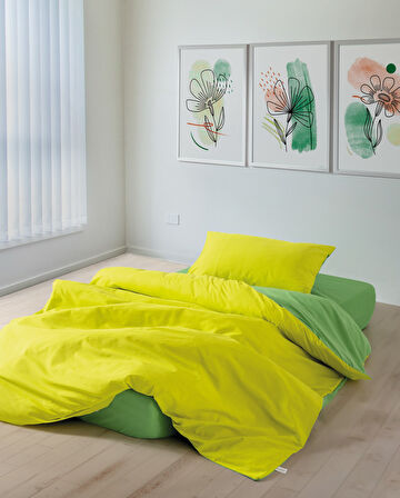 Cozy Home Popping Colors Tek Kişilik Lastikli Çarşaflı Nevresim Takımı Sage Sarı-Yeşil