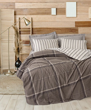 Cotton Box Warm Flanel Çift Kişilik Nevresim Takımı Caldo Kahve