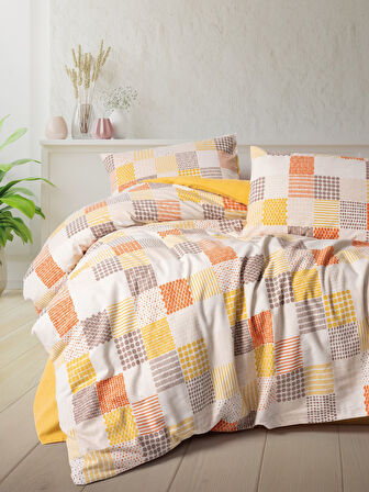 Cotton Box Flanel Tek Kişilik Nevresim Takımı Palm Hardal