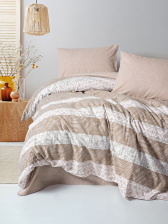 Cotton Box Flanel Tek Kişilik Nevresim Takımı Arrow Krem