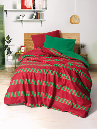 Cozy Home Festive Tek Kişilik Lastikli Çarşaflı Nevresim Takımı Holly Yeşil