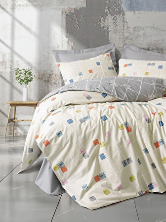 Cotton Box Minimal Çift Kişilik Lastikli Çarşaflı Nevresim Takımı Evo Gri