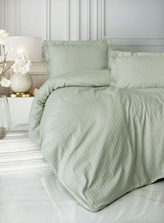Cotton Box Elegant Stripe Saten Çift Kişilik Nevresim Takımı Adaçayı
