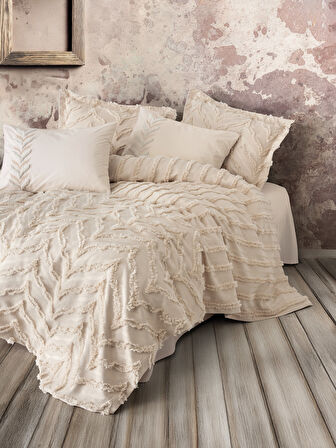 Cotton Box Limi Çift Kişilik Yatak Örtülü Nevresim Takımı Crimp Bej