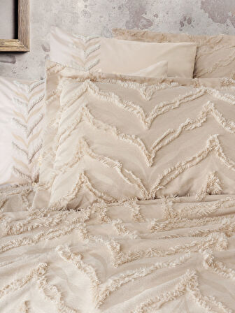 Cotton Box Limi Çift Kişilik Yatak Örtülü Nevresim Takımı Crimp Bej
