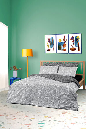 Cozy Home Mono Çift Kişilik Lastikli Çarşaflı Nevresim Takımı Maze Siyah