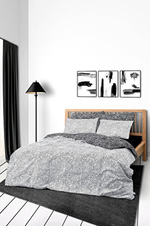 Cozy Home Mono Çift Kişilik Lastikli Çarşaflı Nevresim Takımı Maze Siyah