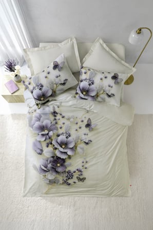 Cotton Box 3d Flower %100 Pamuk Saten  - Nayra Krem