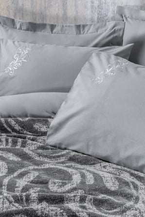 Cotton Box Fleece Çift Kişilik Yatak Örtülü Nevresim Takımı Volute Gri