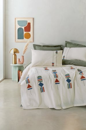 Cotton Box Puff Nakışlı Çift Kişilik Nevresim Takımı Verdara Haki
