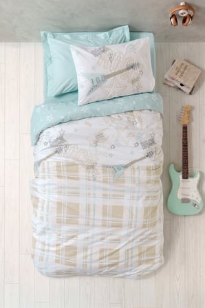 Cotton Box Genç Odası Tek Kişilik Lastikli Çarşaflı Nevresim Takımı Riff Mint
