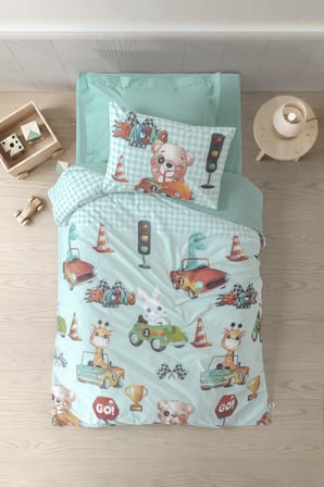 Cotton Box Junior Tek Kişilik Nevresim Takımı Vroom Mint