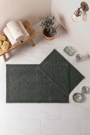 Cotton Box Aura Jakarlı Kaymaz Taban Pamuklu Paspas Seti Vine Antrasit 60x90+40x60