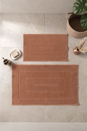 Cotton Box Aura Jakarlı Kaymaz Taban Pamuklu Paspas Seti Frame Coral 60x90+40x60