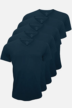 Erkek Karışık Renk 5 li V Yaka Modal İnce Yaz Serinliği Tişört 5M085