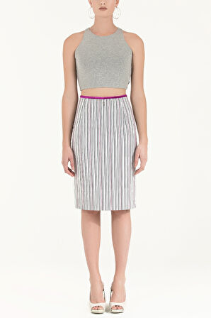 Siyah Beyaz Çizgili pamuk etek 80383 | 38