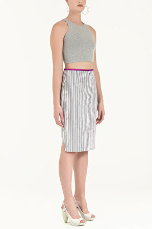 Siyah Beyaz Çizgili pamuk etek 80383 | 38