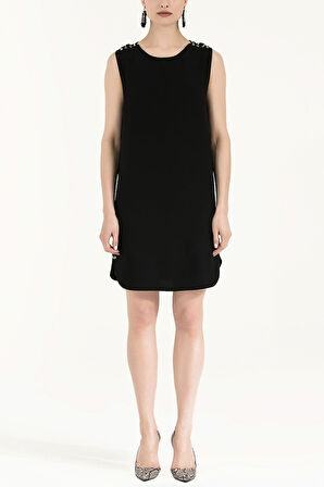 Siyah Metal aksesuarlı mini  elbise 90642 | 38