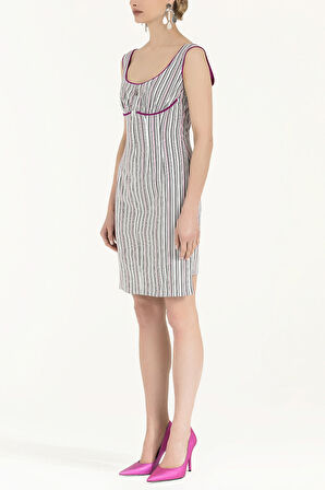 Siyah Beyaz Çizgili pamuk mini elbise 90658 | 38