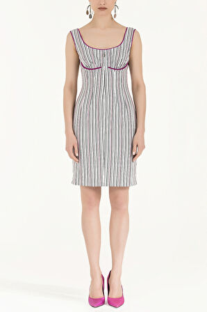 Siyah Beyaz Çizgili pamuk mini elbise 90658 | 42