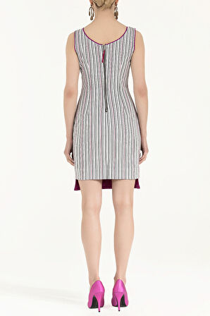 Siyah Beyaz Çizgili pamuk mini elbise 90658 | 42