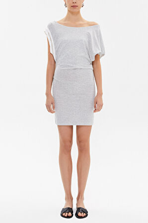 Gri Asimetrik kesim mini  elbise 90644 | 40