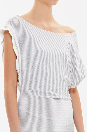 Gri Asimetrik kesim mini  elbise 90644 | 40