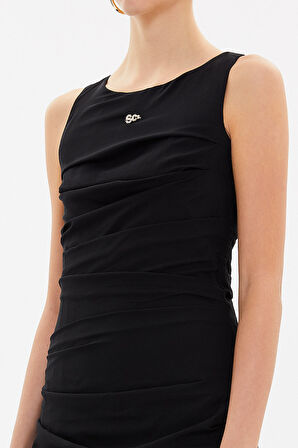 Siyah Desenli dar mini elbise 90634 | 40