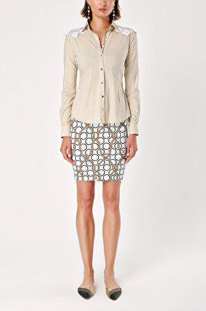 Bej Ekru GÜPÜR DETAYLI POPLİN GÖMLEK  10429 | 42