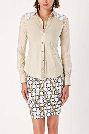 Bej Ekru GÜPÜR DETAYLI POPLİN GÖMLEK  10429 | 42