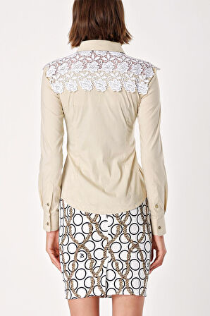 Bej Ekru GÜPÜR DETAYLI POPLİN GÖMLEK  10429 | 42