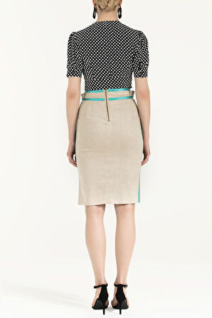 Bej İpek garnili dar kesim etek 80395 | 40