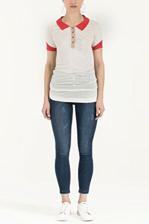 Beyaz Triko yaka örme bluz 18755 | 46