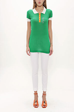 Yeşil Triko yaka örme bluz 18755 | 42