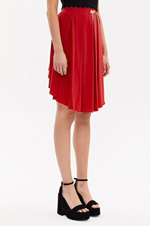 Kırmızı Pileli  ipek etek 80401 | 42