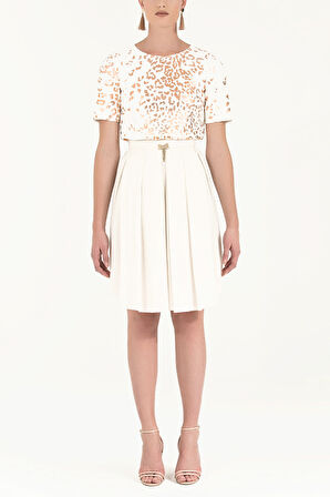 Ekru Pileli  ipek etek 80401 | 46