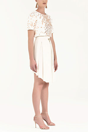 Ekru Pileli  ipek etek 80401 | 46