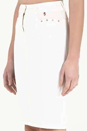 Beyaz Kontrast dikişli pamuk etek 80407 | 40