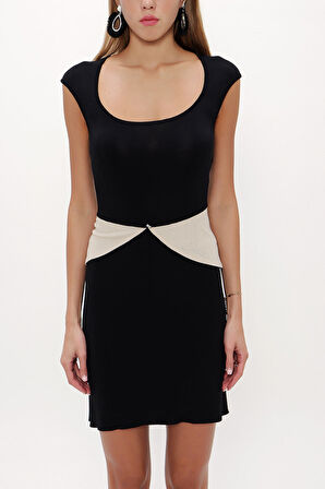 Siyah Kontrast renkli triko elbise 27929 | 44