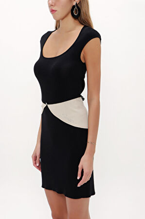 Siyah Kontrast renkli triko elbise 27929 | 44