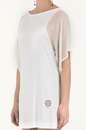 Beyaz İpek şifon garnili mini  elbise 90750 | 38