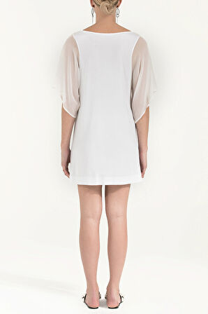 Beyaz İpek şifon garnili mini  elbise 90750 | 38