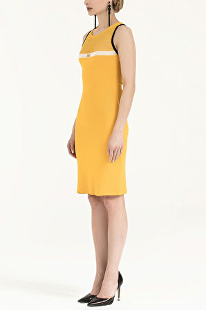 Sarı File örgülü triko elbise 28064 | 42