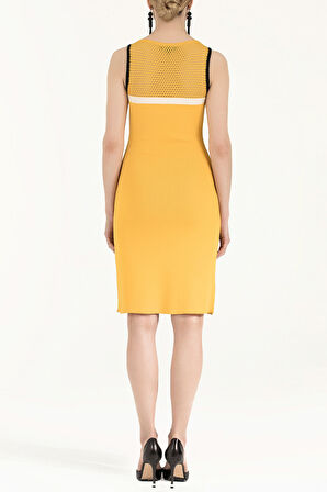 Sarı File örgülü triko elbise 28064 | 42